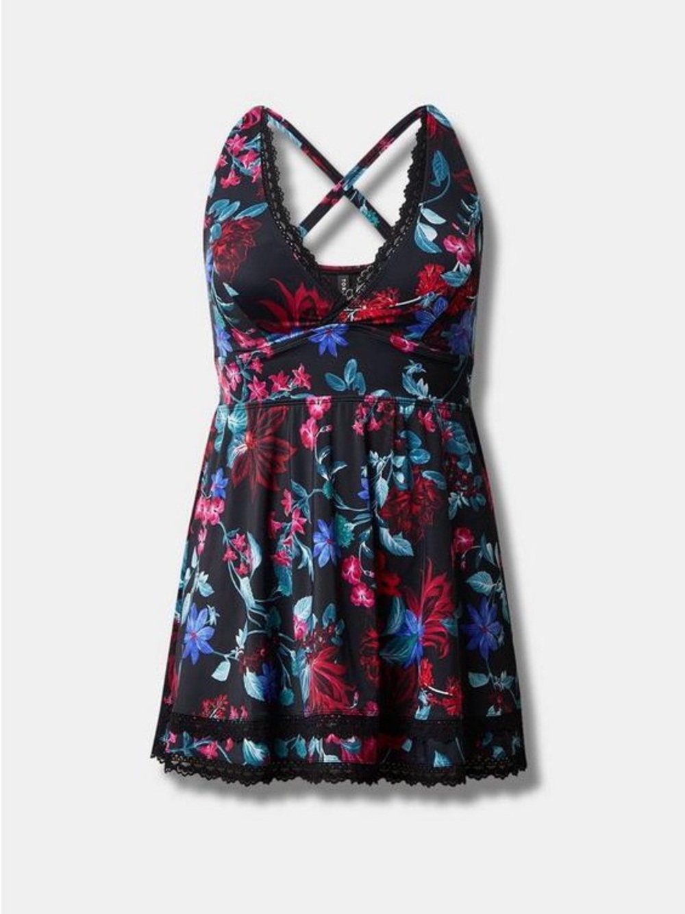 torrid Black Floral Halter Swim Dress with Pink & Teal Accents - Picture 5 of 7